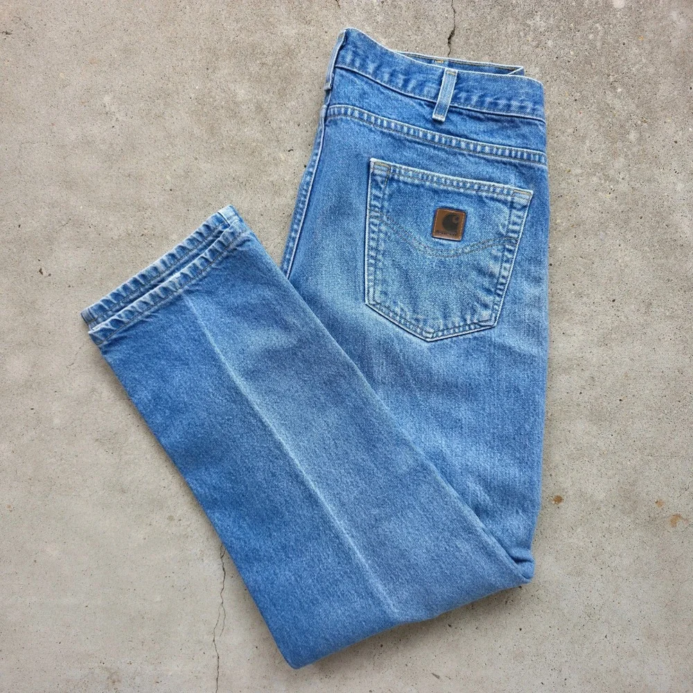 Carhartt Jeans Mens 38x30 Blue B18 Faded Distrssed Workwear Traditional‎ Fit